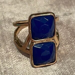 Double Square Navy Goldtone Ring size 6